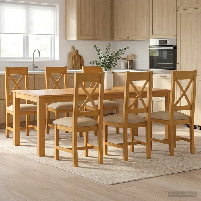 Set de dining 7 buc. Bej Lemn de stejar masiv WALTI