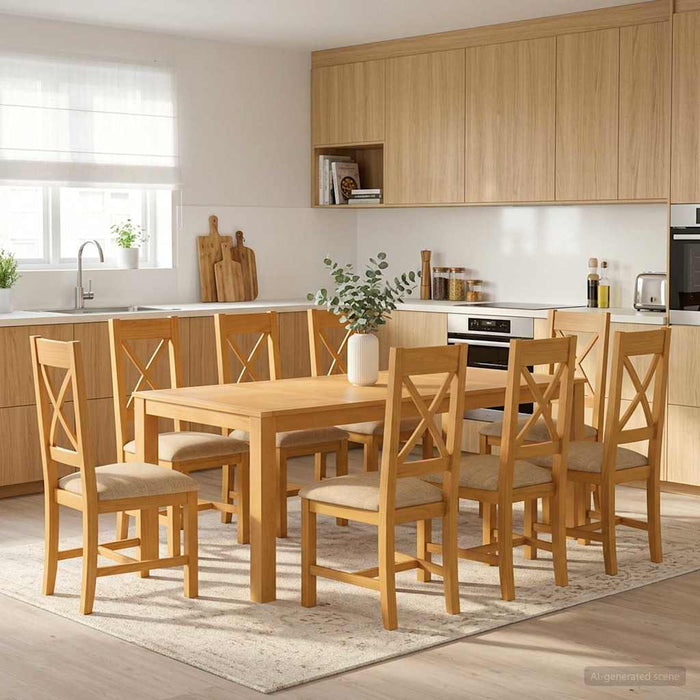 Set de dining 9 buc. Bej Lemn de stejar masiv WALTI