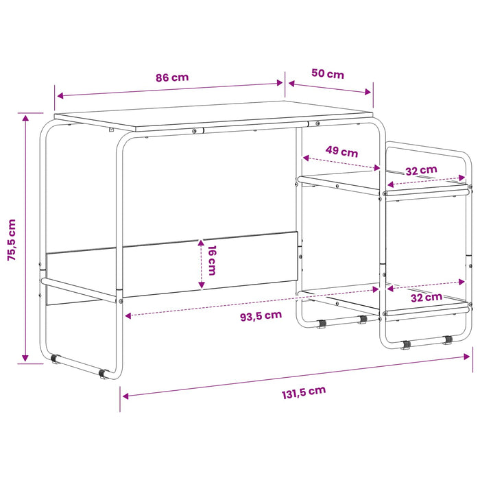 Birou cu spațiu de depozitare Sonoma gri 131.5 x 50 x 75.5 cm WALTI