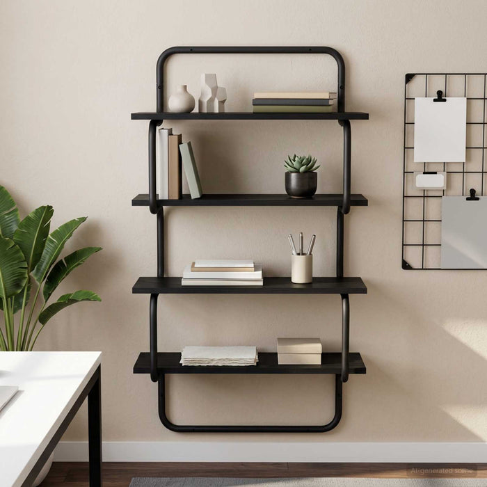 Raft de perete cu 4 niveluri Stejar Negru 60 x 24,5 x 104 cm WALTI