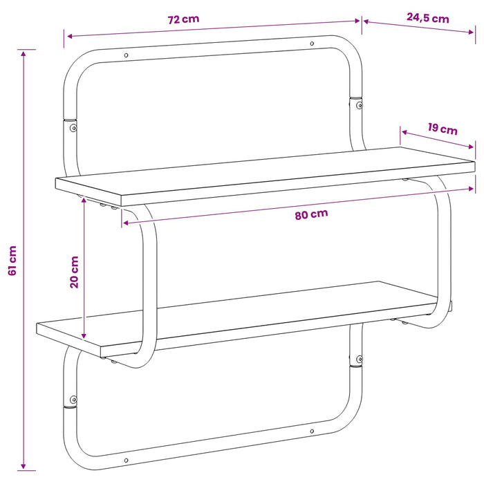 Raft de perete cu 2 niveluri Stejar fumuriu 80 x 24,5 x 61 cm WALTI