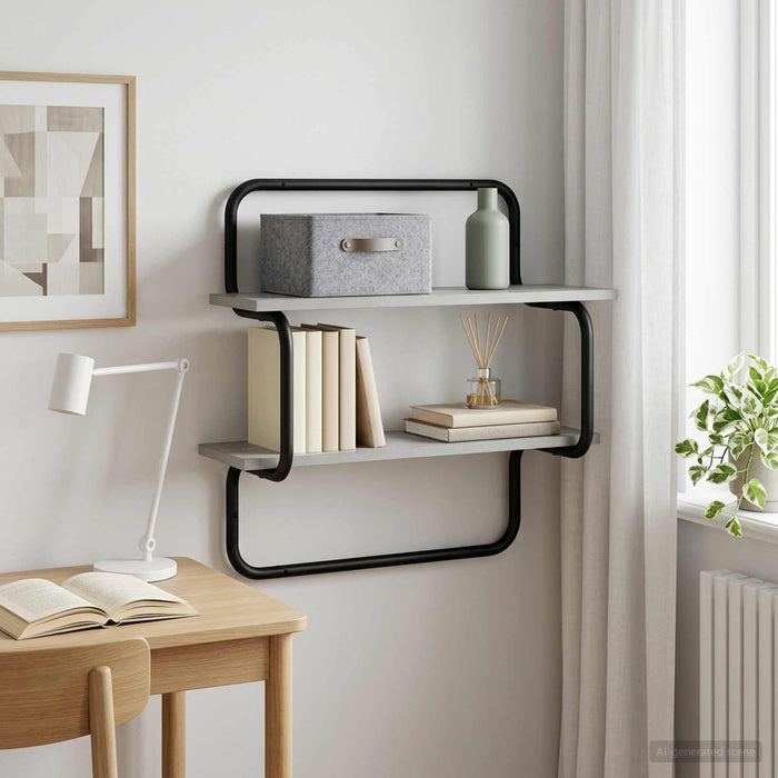 Raft de perete cu 2 niveluri Sonoma gri 80 x 24,5 x 61 cm WALTI