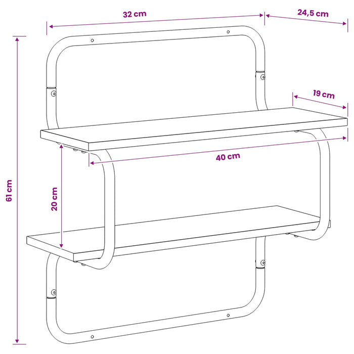 Raft de perete cu 2 niveluri Stejar Sonoma 40 x 24,5 x 61 cm WALTI