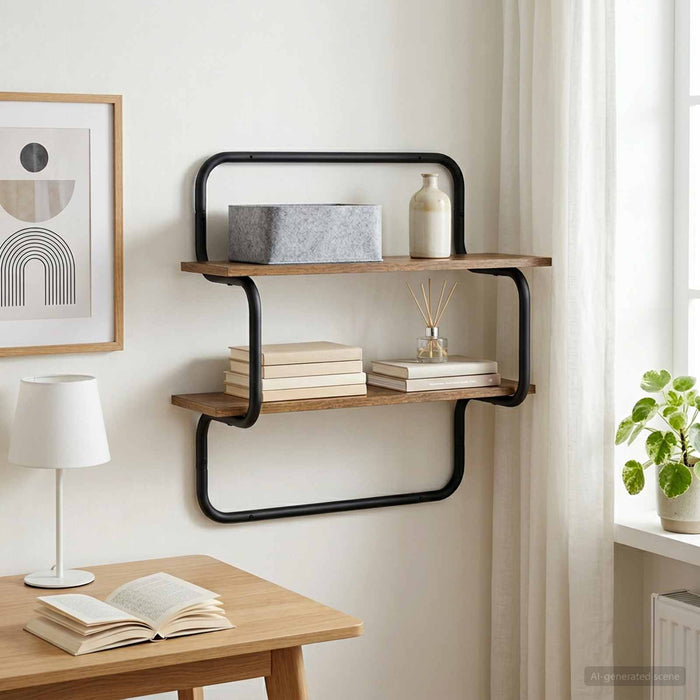 Raft de perete cu 2 niveluri Stejar fumuriu 40 x 24,5 x 61 cm WALTI