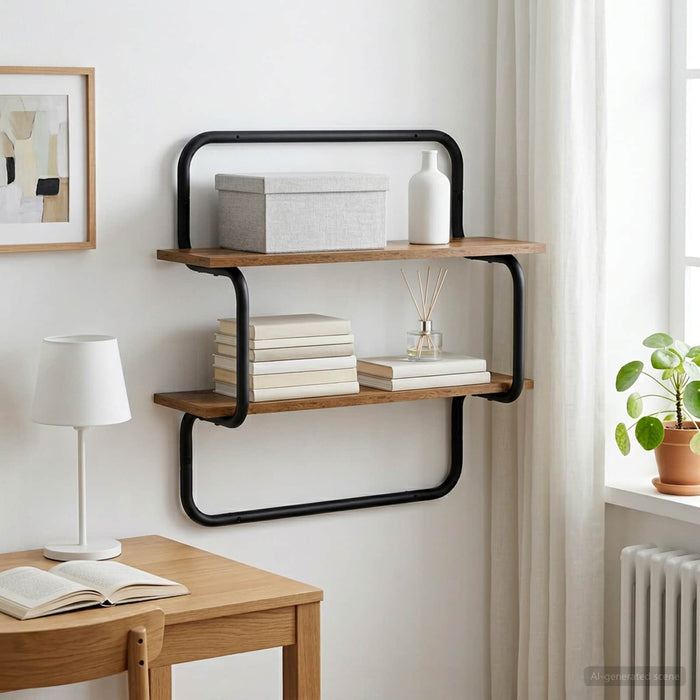 Raft de perete cu 2 niveluri Lemn vechi 40 x 24,5 x 61 cm WALTI
