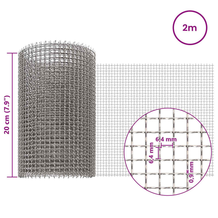 Ecran din plasă 20 x 200 cm 3 Mesh Oțel Inoxidabil 201 Argintiu WALTI