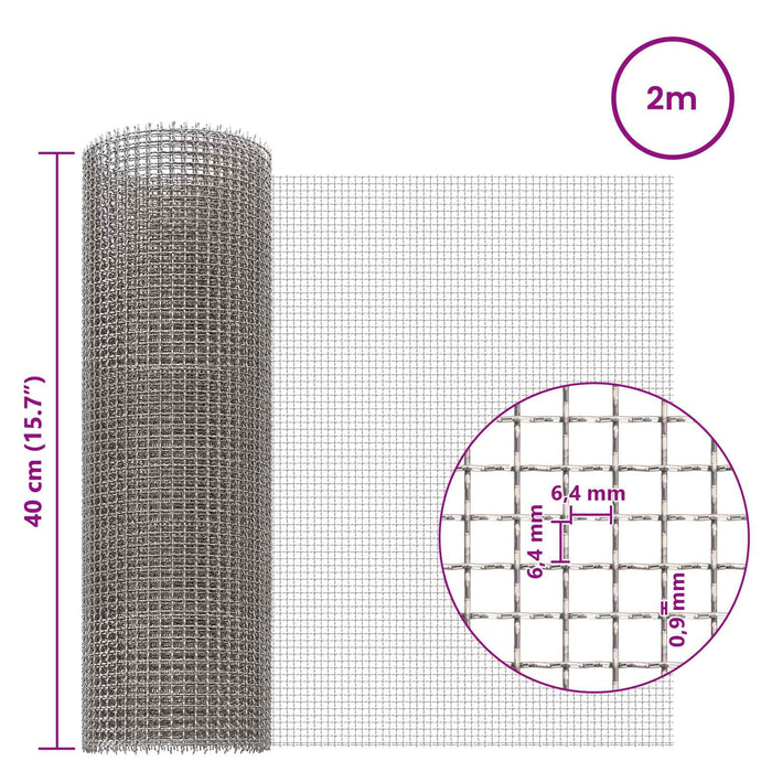 Ecran din plasă 40 x 200 cm 3 Mesh Oțel Inoxidabil 201 Argintiu WALTI