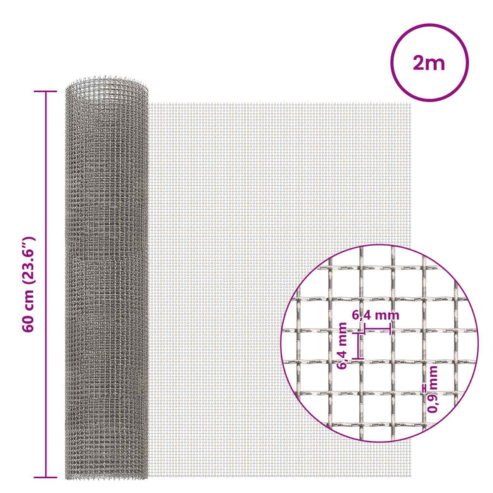 Ecran din plasă 60 x 200 cm 3 Mesh Oțel Inoxidabil 201 Argintiu WALTI
