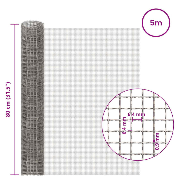 Ecran din plasă 80 x 500 cm 3 Mesh Oțel Inoxidabil 201 Argintiu WALTI