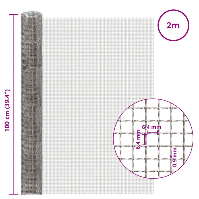 Ecran din plasă 100 x 200 cm 3 Mesh Oțel Inoxidabil 201 WALTI