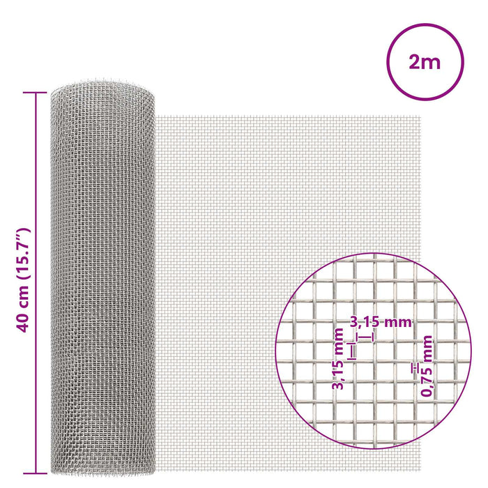Ecran din plasă 40 x 200 cm 6 Mesh Oțel Inoxidabil 201 Argintiu WALTI