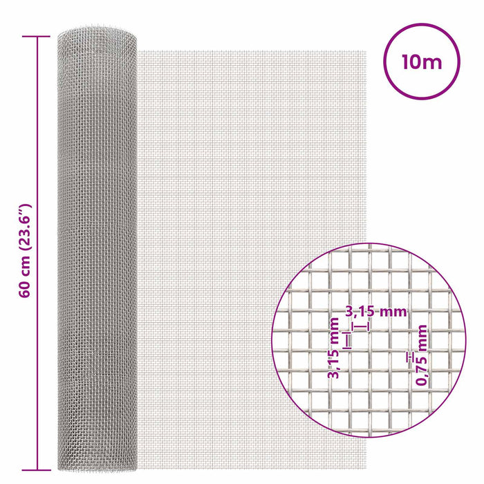 Ecran din plasă 60 x 1000 cm 6 Mesh Oțel Inoxidabil 201 WALTI