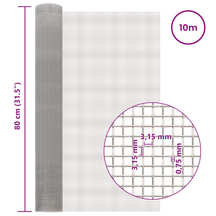 Ecran din plasă 80 x 1000 cm 6 Mesh Oțel Inoxidabil 201 WALTI