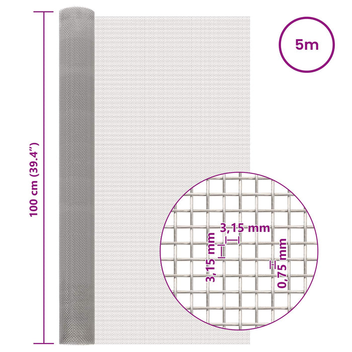 Ecran din plasă 100 x 500 cm 6 Mesh Oțel Inoxidabil 201 WALTI