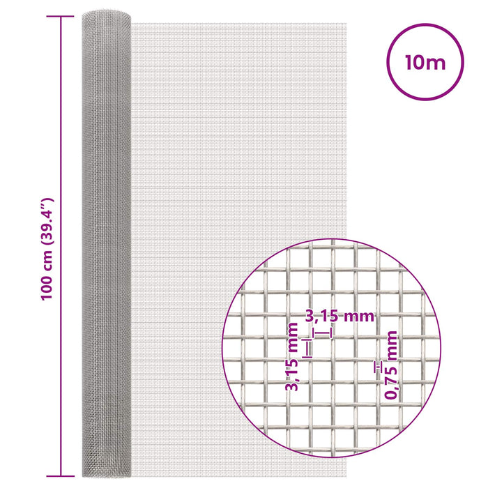 Ecran din plasă 100 x 1000 cm 6 Mesh Oțel Inoxidabil 201 WALTI