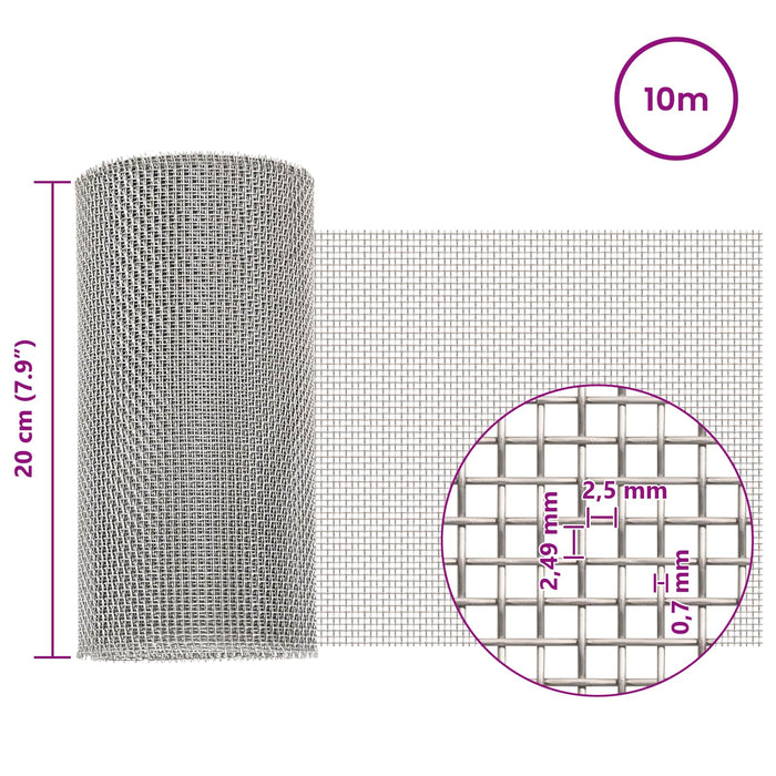 Ecran din plasă 20 x 1000 cm 8 Mesh Oțel Inoxidabil 201 WALTI