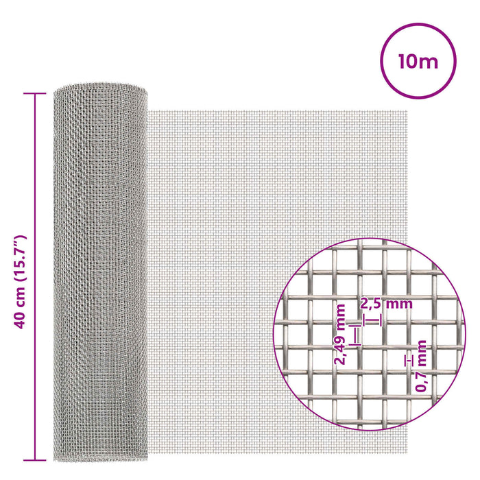 Ecran din plasă 40 x 1000 cm 8 Mesh Oțel Inoxidabil 201 WALTI