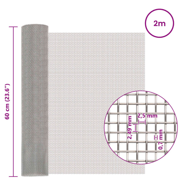 Ecran din plasă 60 x 200 cm 8 Mesh Oțel Inoxidabil 201 Argintiu WALTI