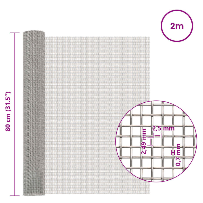 Ecran din plasă 80 x 200 cm 8 Mesh Oțel Inoxidabil 201 Argintiu WALTI