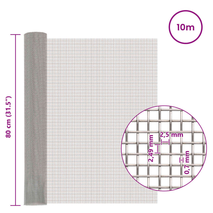 Ecran din plasă 80 x 1000 cm 8 Mesh Oțel Inoxidabil 201 WALTI