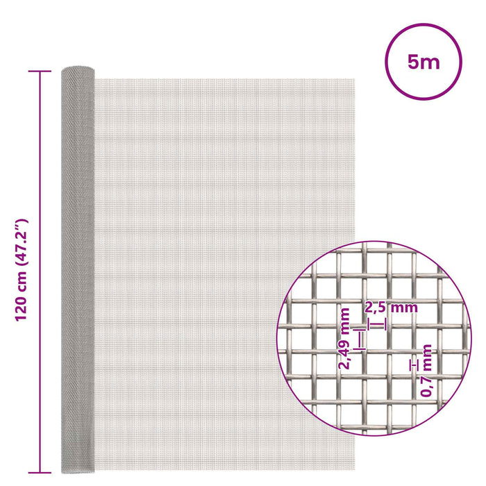 Ecran din plasă 120 x 500 cm 8 Mesh Oțel Inoxidabil 201 WALTI