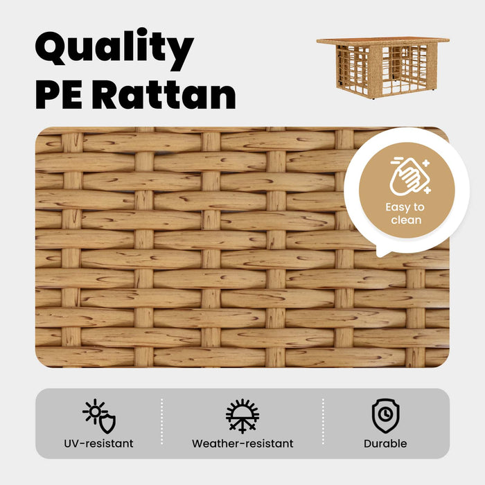 Masă de Grădină natural 100 x 55 x 37 cm Ratan PE și sticlă WALTI