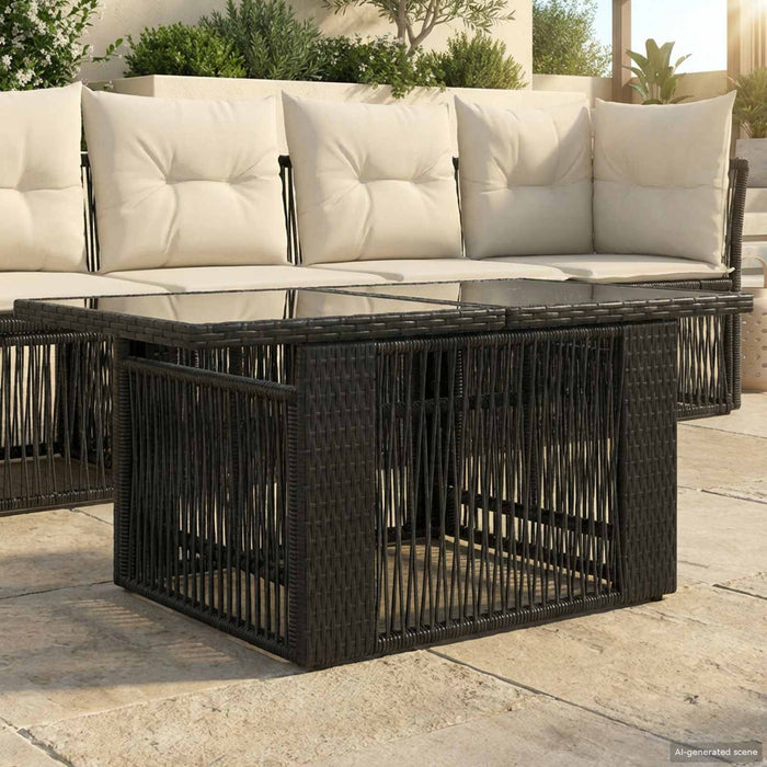 Masă de Grădină Negru 100 x 55 x 37 cm Ratan PE și sticlă WALTI