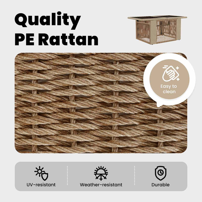 Masă de Grădină Bej 100 x 55 x 37 cm Ratan PE și sticlă WALTI
