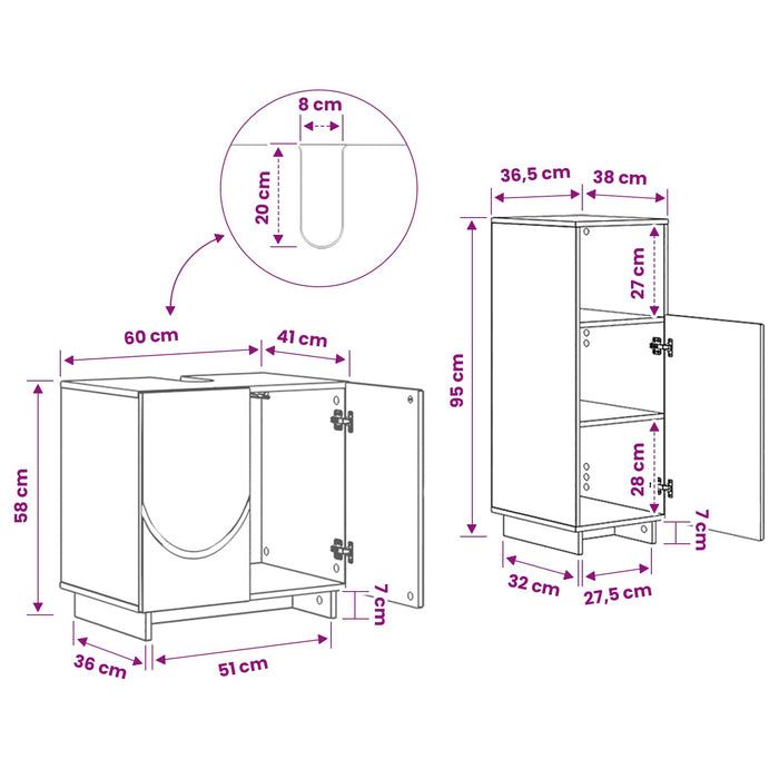 Set dulap baie 2 buc. Gri Beton Lemn prelucrat WALTI
