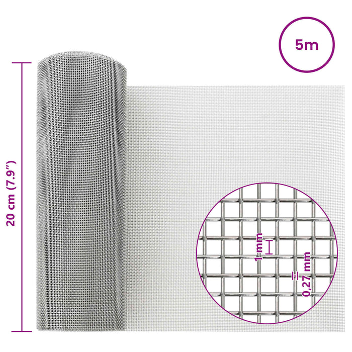 Ecran din plasă 20 x 500 cm 20 Mesh Oțel Inoxidabil 201 WALTI