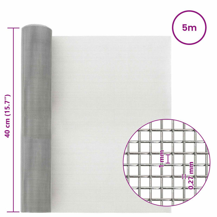 Ecran din plasă 40 x 500 cm 20 Mesh Oțel Inoxidabil 201 WALTI