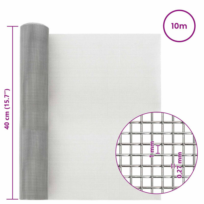 Ecran din plasă 40 x 1000 cm 20 Mesh Oțel Inoxidabil 201 WALTI