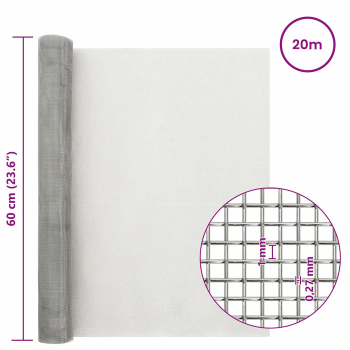 Ecran din plasă 60 x 2000 cm 20 Mesh Oțel Inoxidabil 201 WALTI