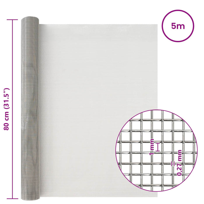 Ecran din plasă 80 x 500 cm 20 Mesh Oțel Inoxidabil 201 WALTI