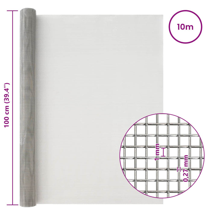 Ecran din plasă 100 x 1000 cm 20 Mesh Oțel Inoxidabil 201 WALTI