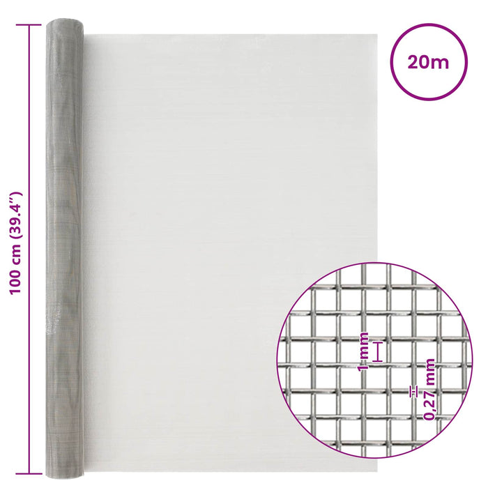 Ecran din plasă 100 x 2000 cm 20 Mesh Oțel Inoxidabil 201 WALTI