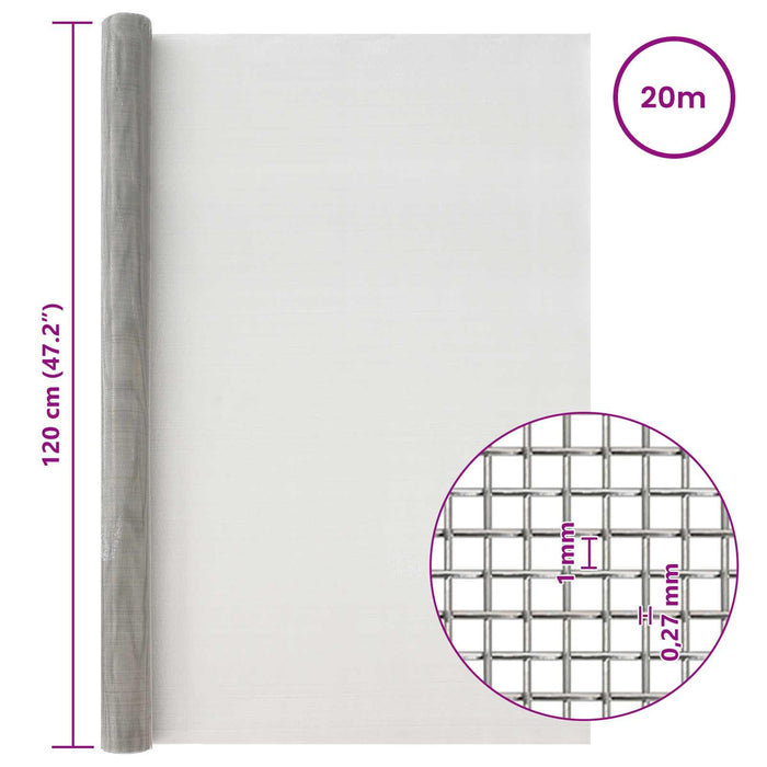 Ecran din plasă 120 x 2000 cm 20 Mesh Oțel Inoxidabil 201 WALTI
