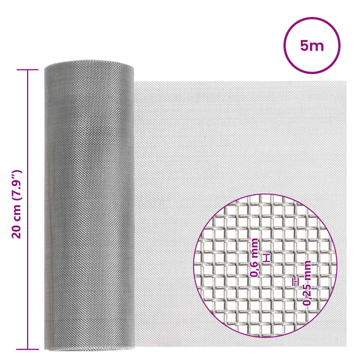 Ecran din plasă 20 x 500 cm 30 Mesh Oțel Inoxidabil 201 WALTI