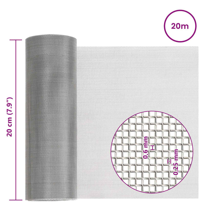 Ecran din plasă 20 x 2000 cm 30 Mesh Oțel Inoxidabil 201 WALTI