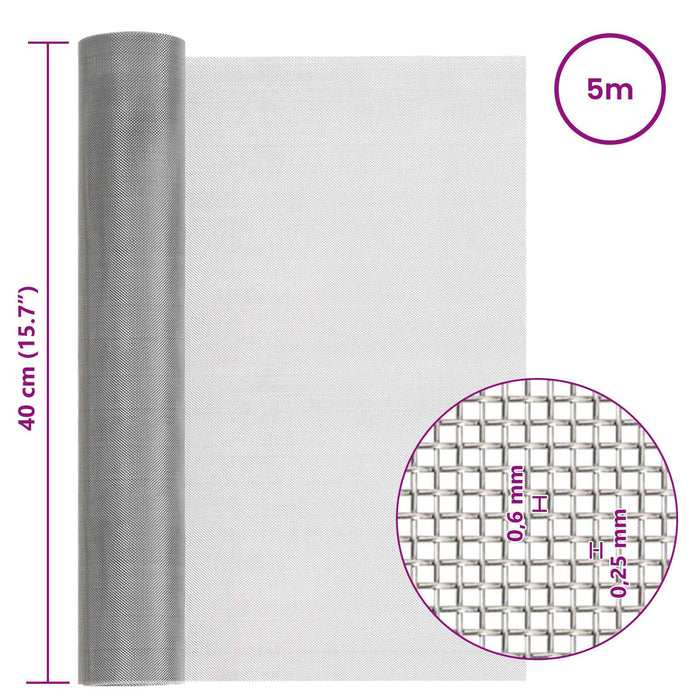 Ecran din plasă 40 x 500 cm 30 Mesh Oțel Inoxidabil 201 WALTI
