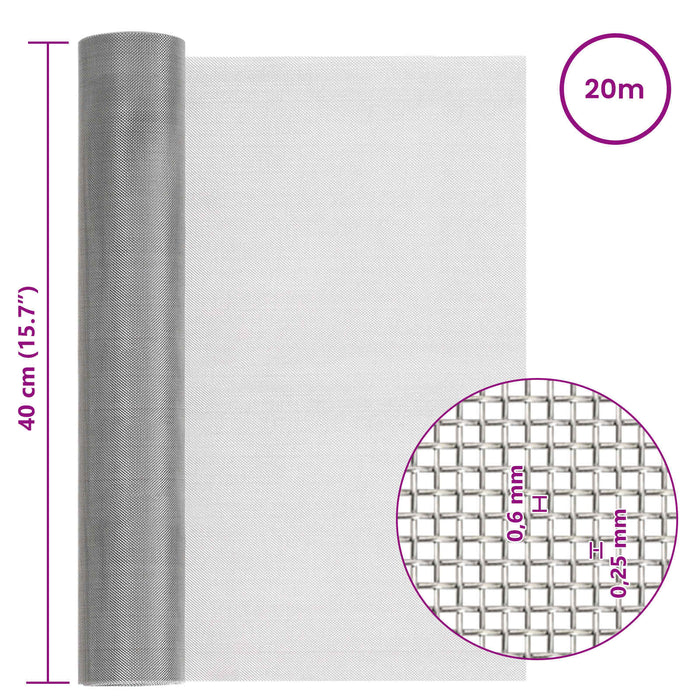 Ecran din plasă 40 x 2000 cm 30 Mesh Oțel Inoxidabil 201 WALTI