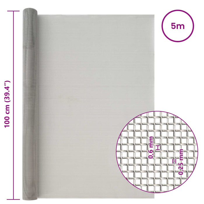 Ecran din plasă 100 x 500 cm 30 Mesh Oțel Inoxidabil 201 WALTI