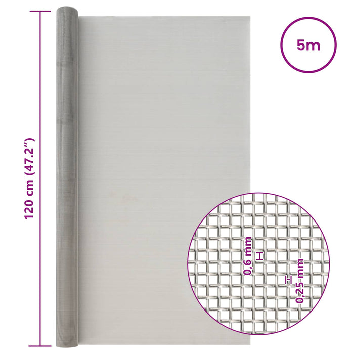 Ecran din plasă 120 x 500 cm 30 Mesh Oțel Inoxidabil 201 WALTI