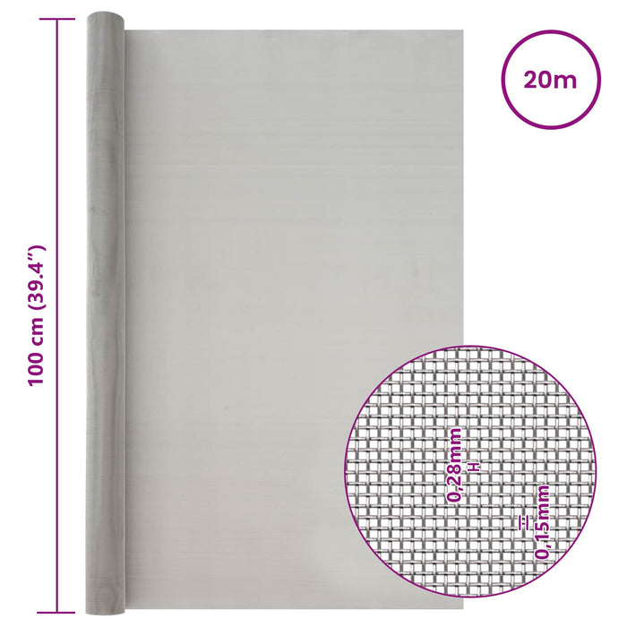Ecran din plasă 100 x 2000 cm 60 Mesh Oțel Inoxidabil 201 WALTI