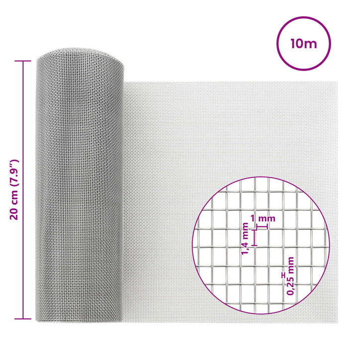 Ecran din plasă 20 x 1000 cm 18 Mesh Oțel Inoxidabil 201 WALTI