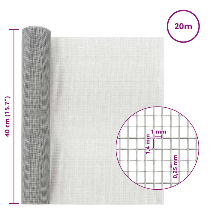 Ecran din plasă 40 x 2000 cm 18 Mesh Oțel Inoxidabil 201 WALTI
