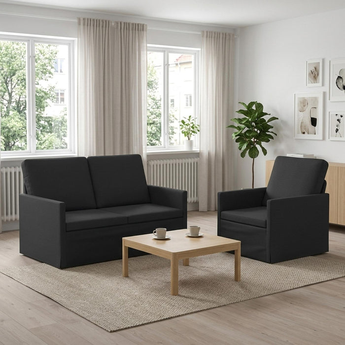 Set de canapea 2 pcs Negru Țesătură WALTI