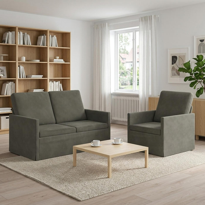 Set de canapea 2 pcs Gri deschis Țesătură din corduroy WALTI