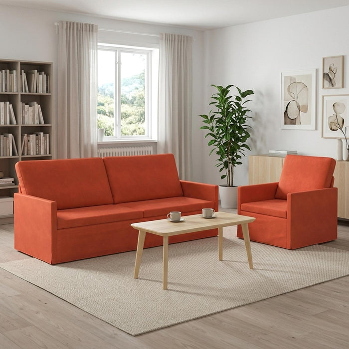 Set de canapea 2 pcs Roșu portocalie Țesătură din corduroy WALTI