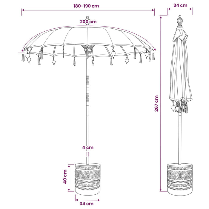 Umbrelă balineză cu bază Rotund 190 x 190 x 295 cm WALTI